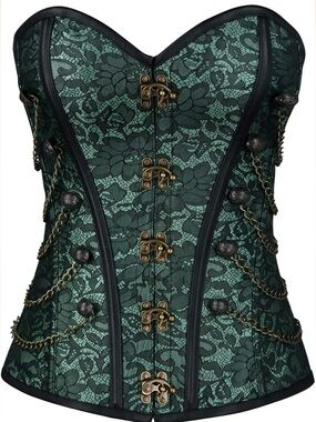 Charmian Women's Spiral Steel Boned Steampunk Gothic Bustier Corset with Chains